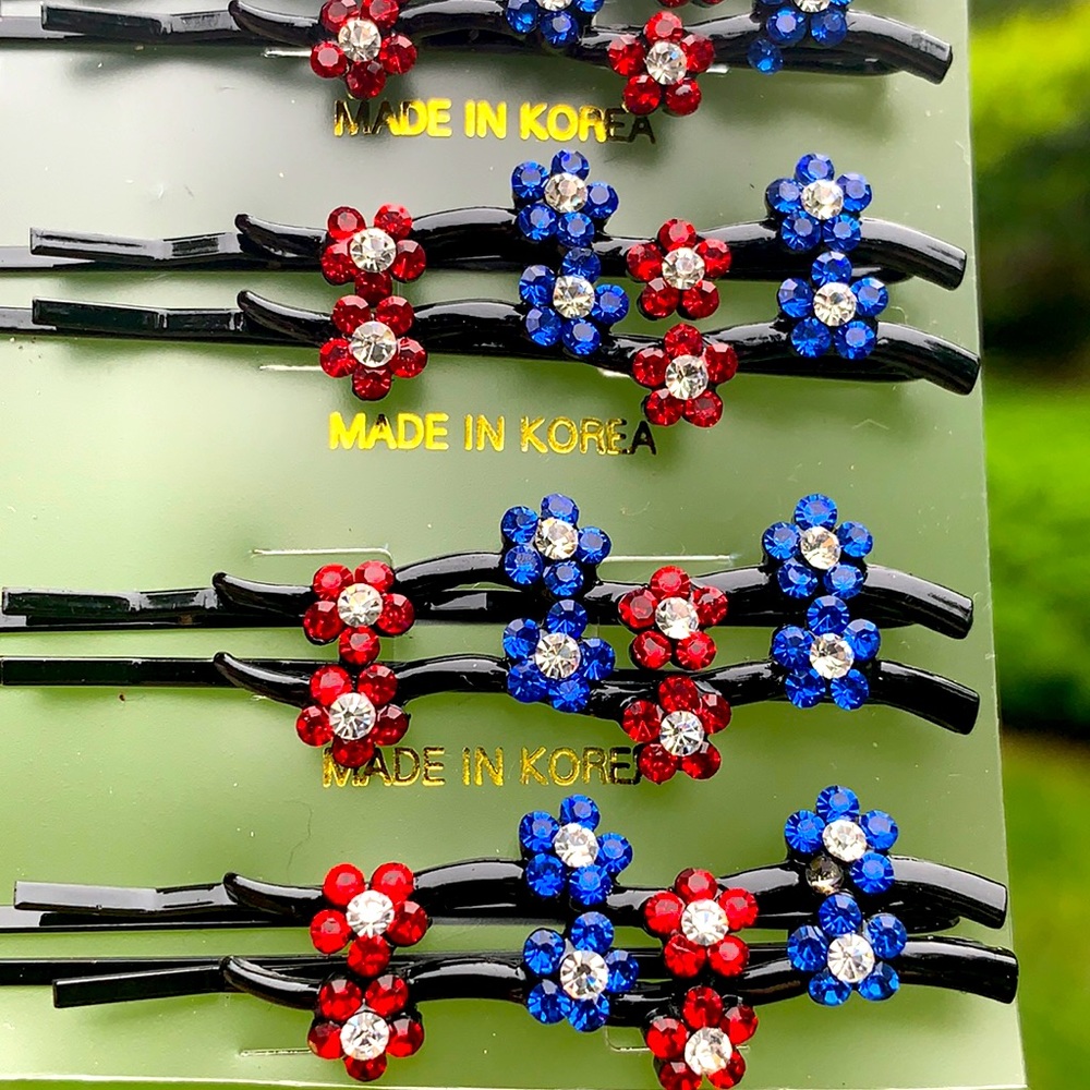 New Red, white and blue Crystal Bobby pins.